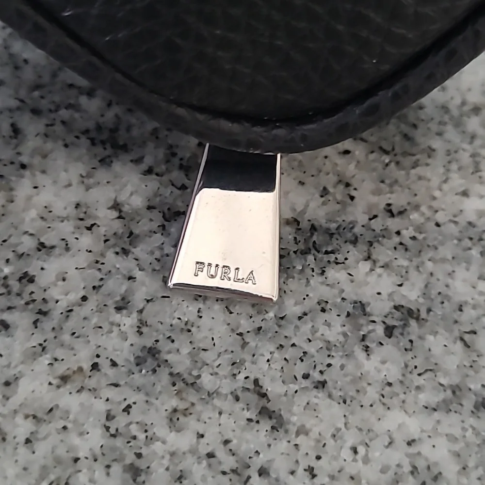 Furla Unisex Black Pebbled Leather Travel Zipper Cosmetics Case